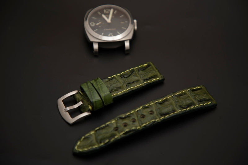GREEN CROCODILE HORNBACK LEATHER STRAP - Lac Crado 