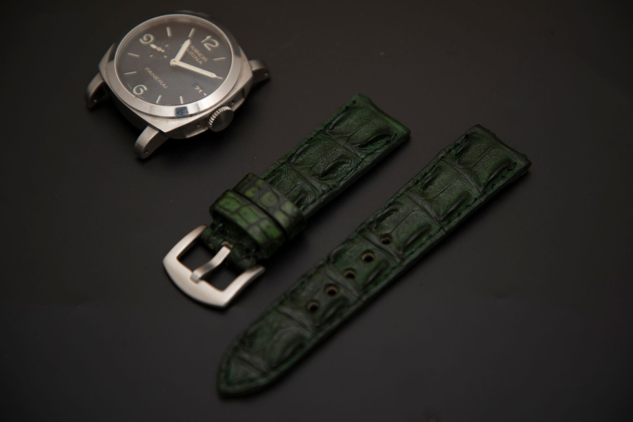 GREEN CROCODILE HORNBACK LEATHER STRAP