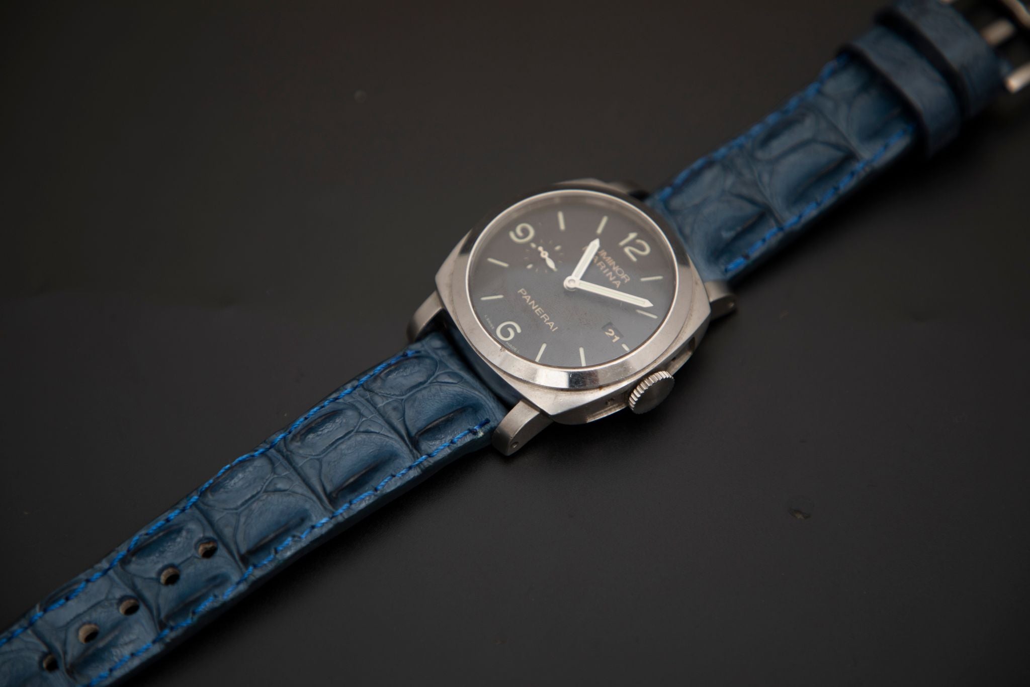 BLUE CROCODILE HORNBACK LEATHER STRAP - Lac Crado 