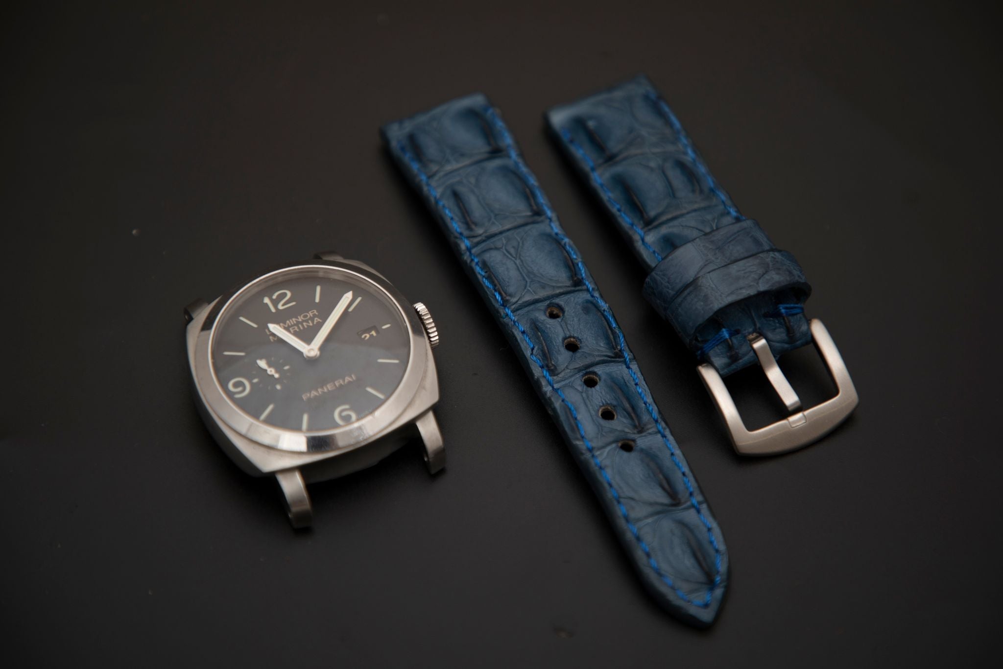 BLUE CROCODILE HORNBACK LEATHER STRAP - Lac Crado 