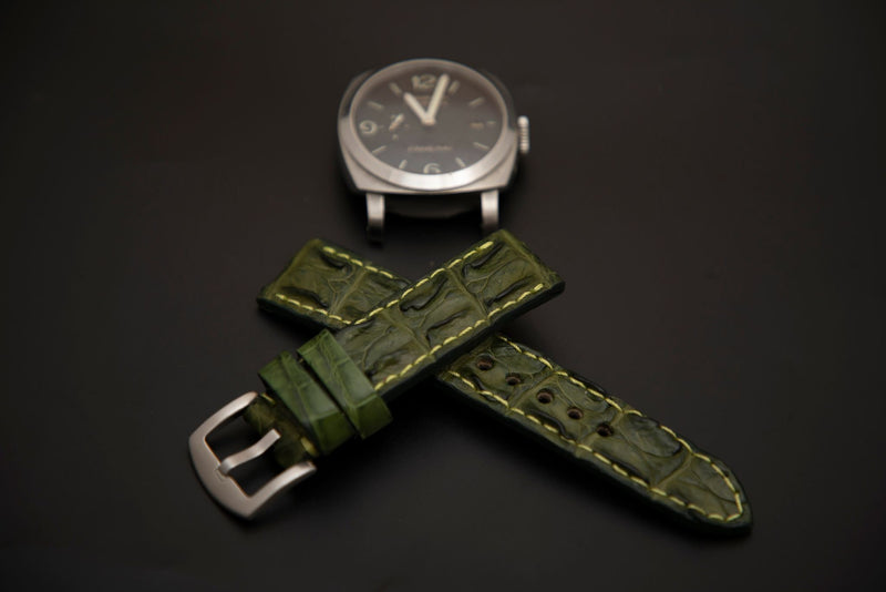 GREEN CROCODILE HORNBACK LEATHER STRAP - Lac Crado 