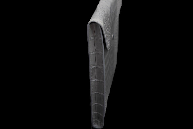 GREY HANDMADE GENUINE CROCODILE LAPTOP SLEEVE