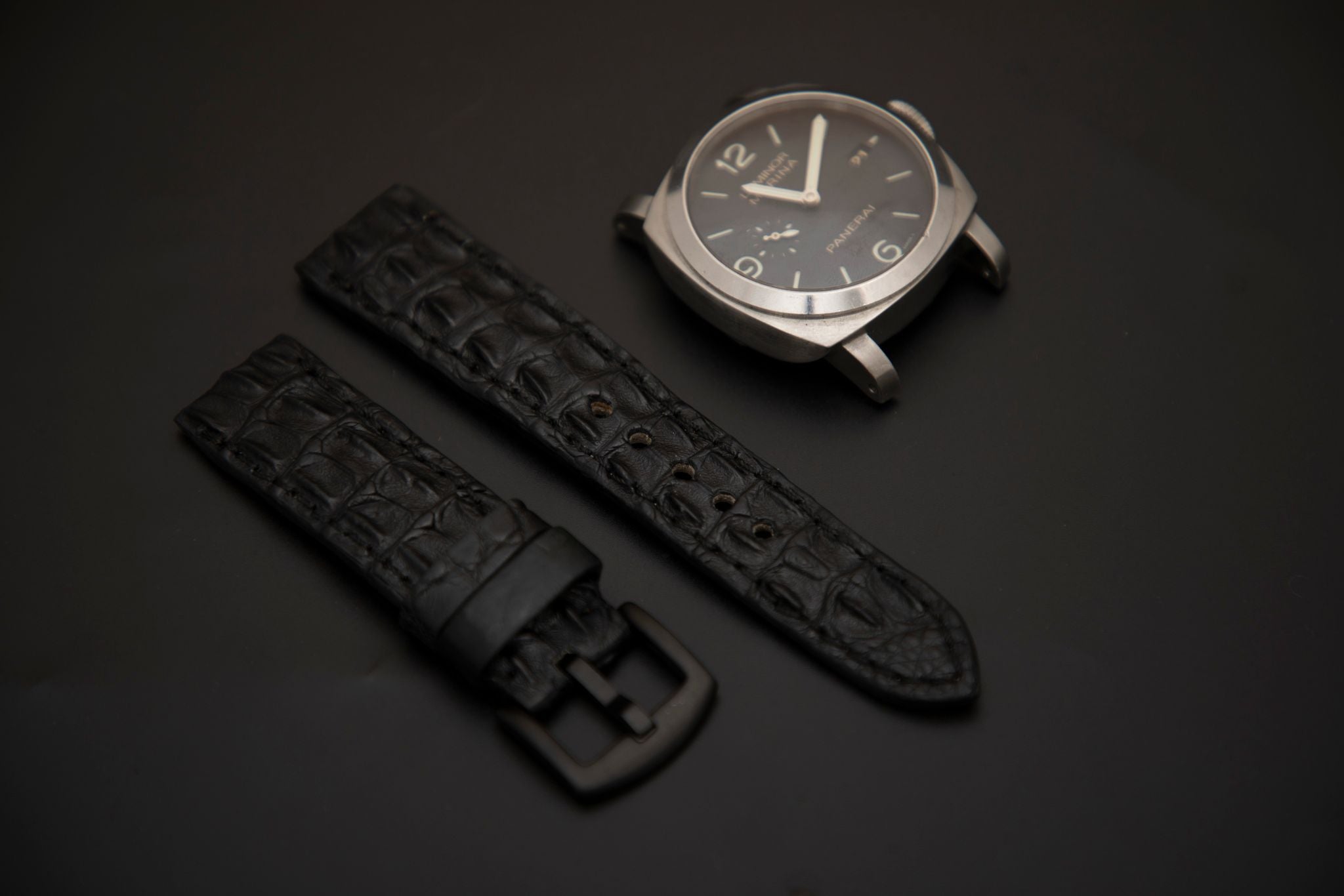 BLACK CROCODILE HORNBACK LEATHER STRAP - Lac Crado 