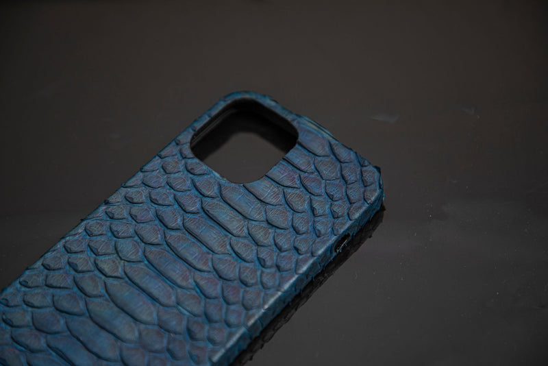 BLUE PYTHON LEATHER PHONE CASE