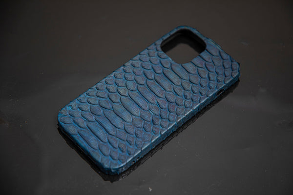 BLUE PYTHON LEATHER PHONE CASE