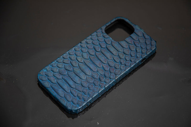 BLUE PYTHON LEATHER PHONE CASE