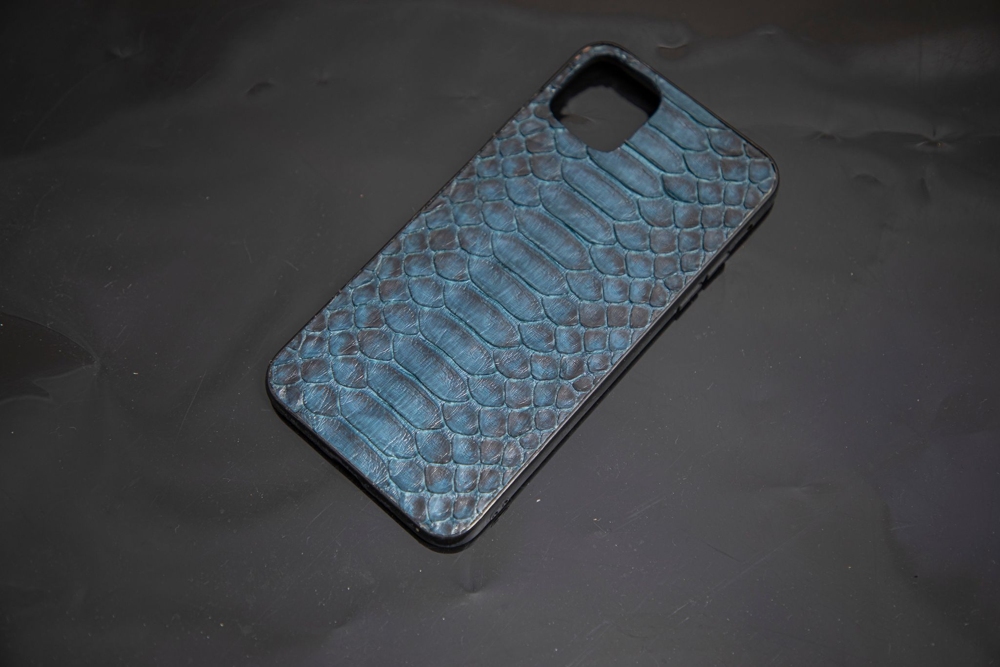 BLUE PYTHON LEATHER PHONE CASE