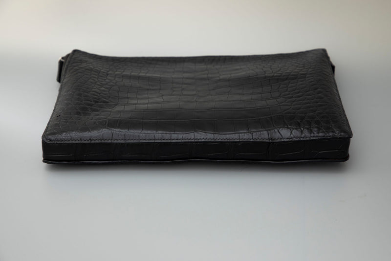 BLACK HANDMADE GENUINE CROCODILE LAPTOP SLEEVE