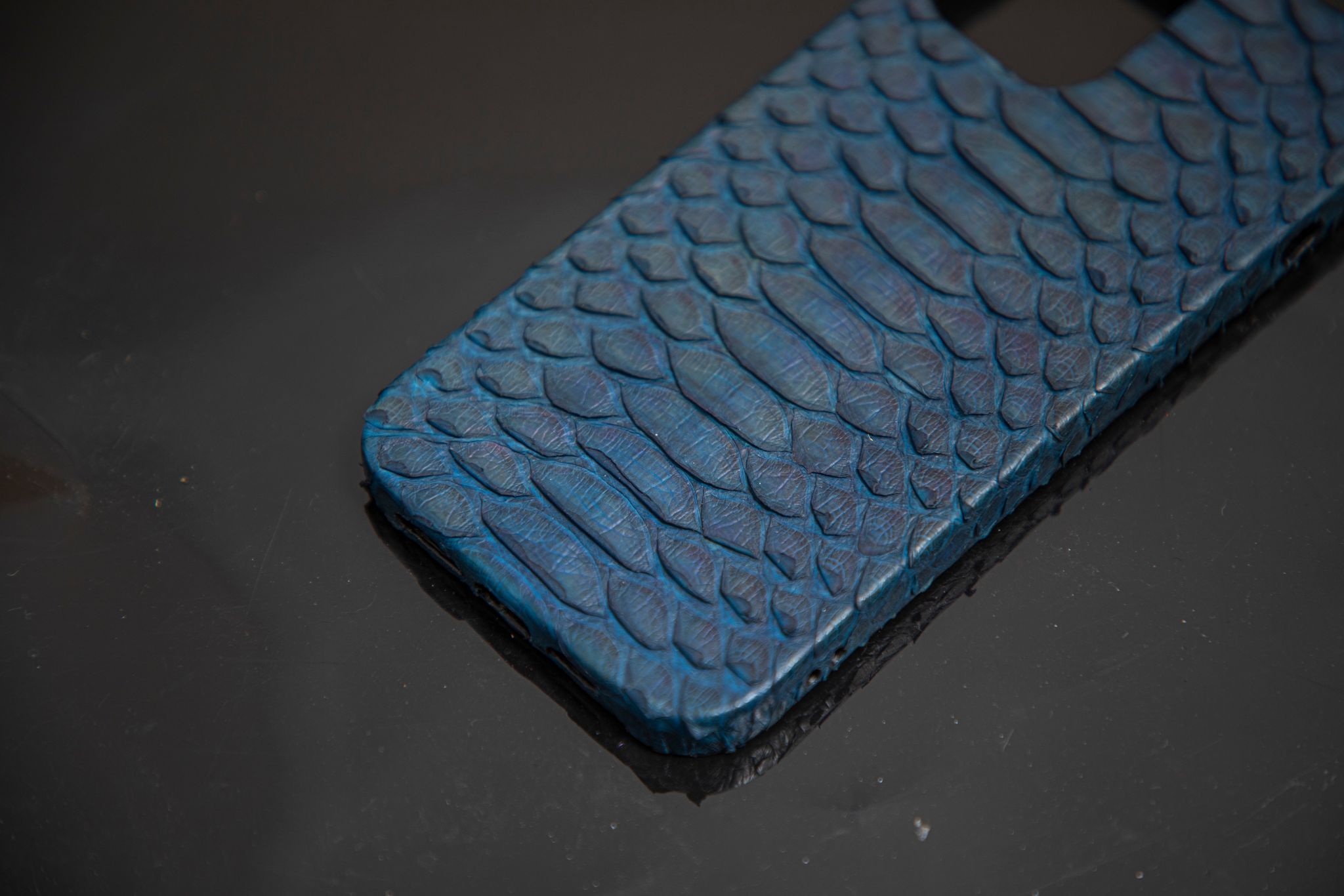 BLUE PYTHON LEATHER PHONE CASE