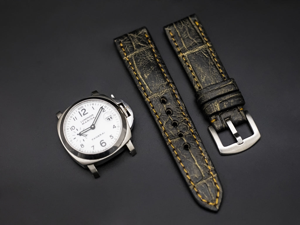 BLACK&GOLD CROCODILE BELLY LEATHER STRAP