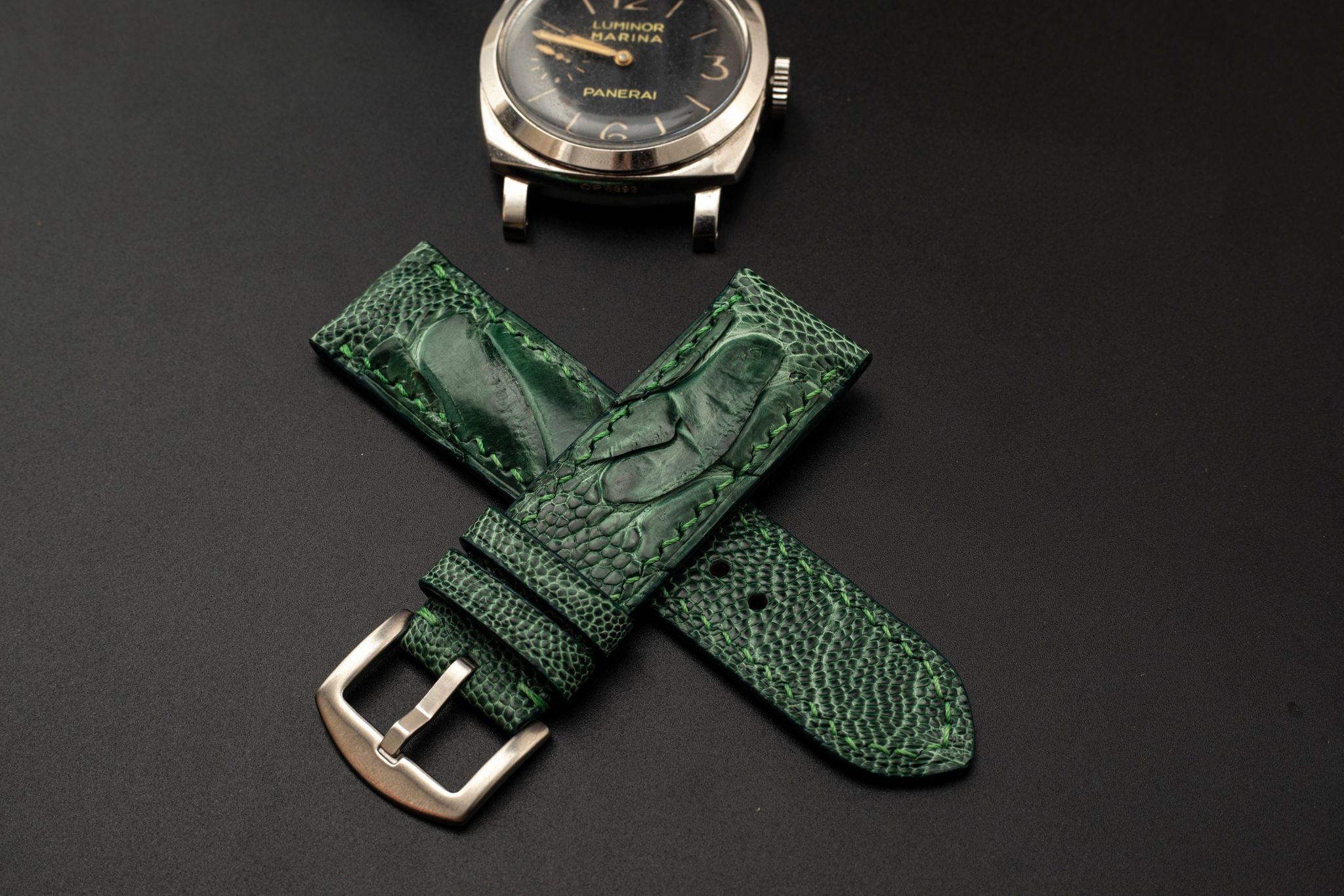 GREEN OSTRICH LEATHER STRAP