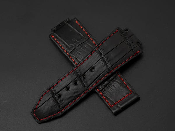 BLACK CROCODILE BELLY LEATHER STRAP - Lac Crado 
