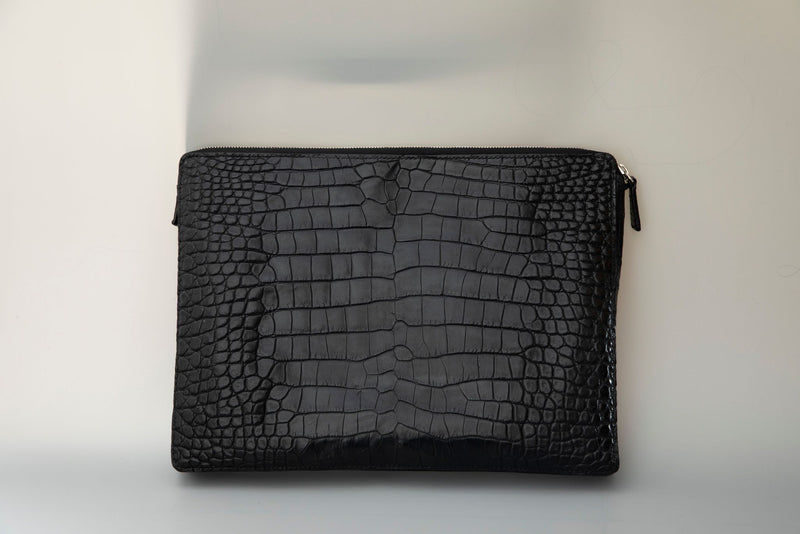 BLACK HANDMADE GENUINE CROCODILE LAPTOP SLEEVE