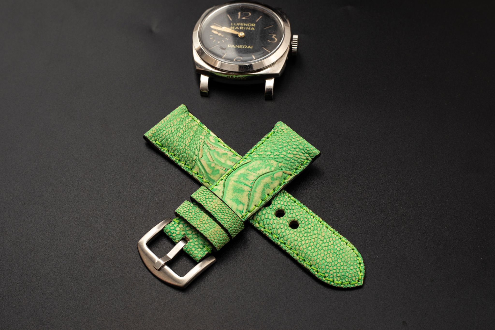 GREEN OSTRICH LEATHER STRAP