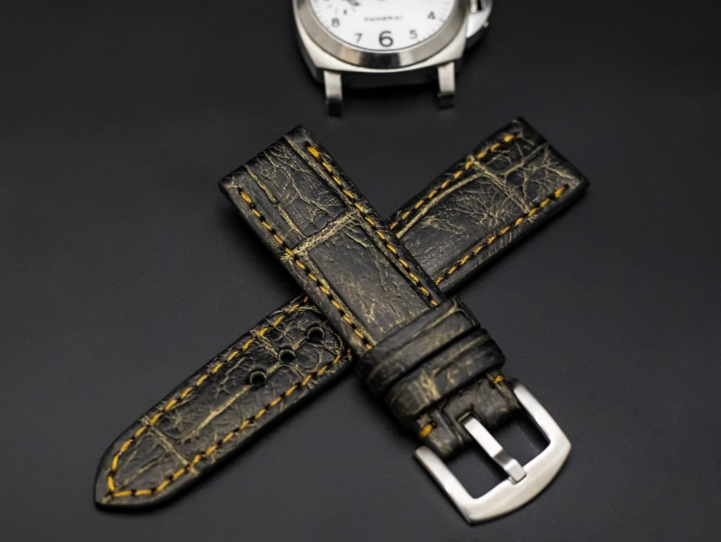 BLACK&GOLD CROCODILE BELLY LEATHER STRAP