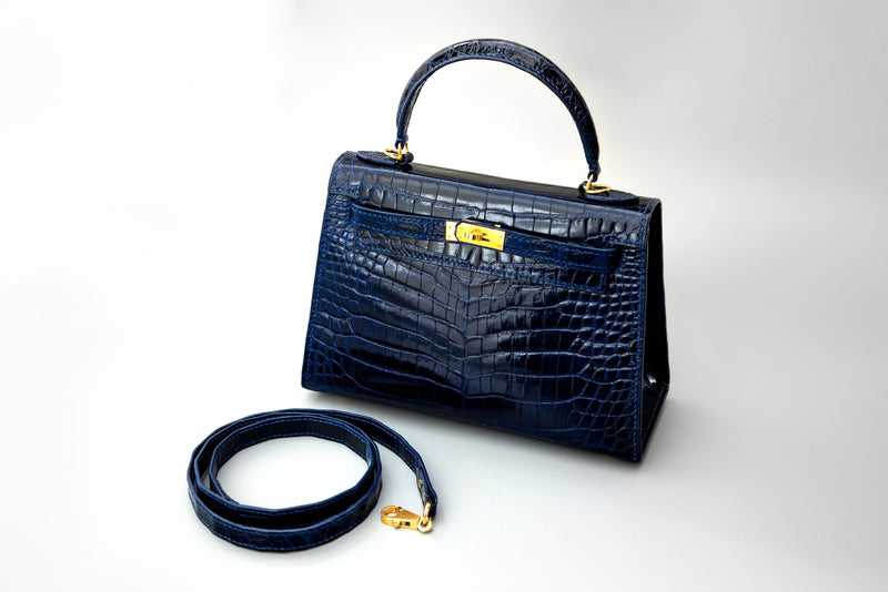 BLUE HANDMADE GENUINE CROCODILE SLING/HANDBAG