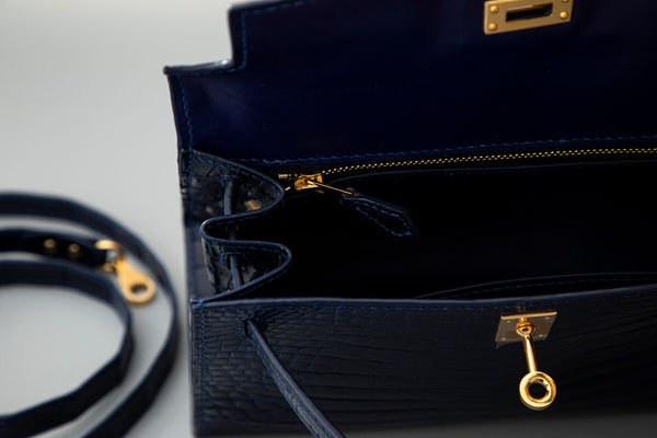 BLUE HANDMADE GENUINE CROCODILE SLING/HANDBAG