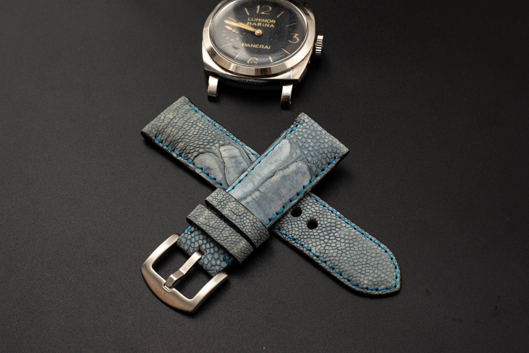 BLUE OSTRICH LEATHER STRAP