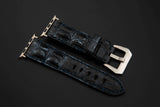BLUE&SILVER CROCODILE HORNBACK LEATHER STRAP