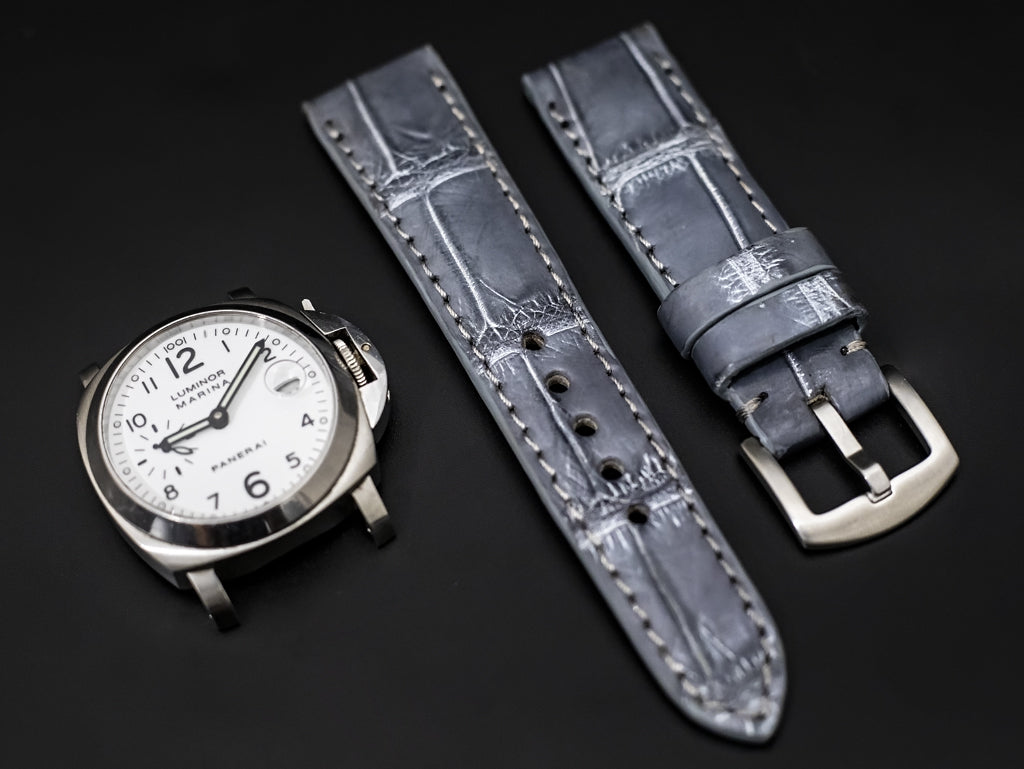 GREY CROCODILE BELLY LEATHER STRAP