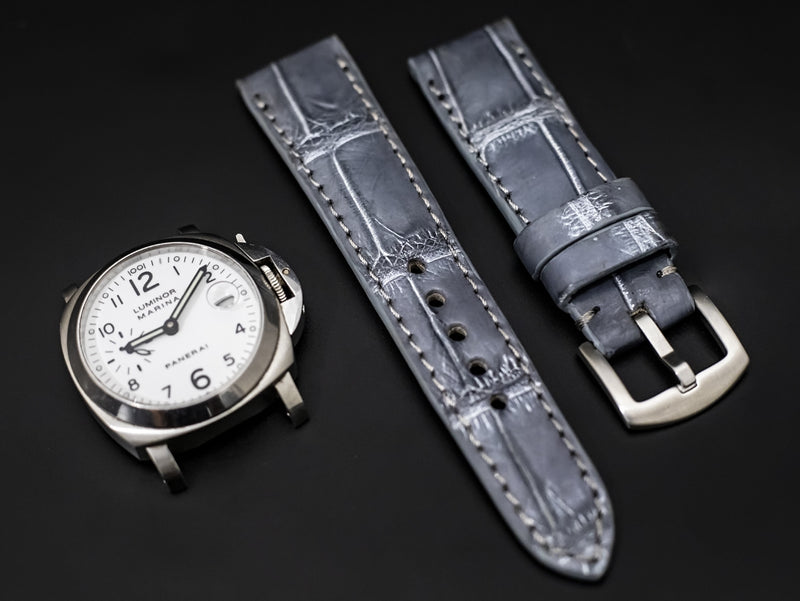 GREY CROCODILE BELLY LEATHER STRAP