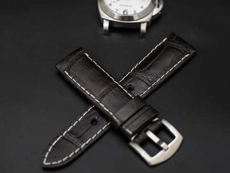 DARK BROWN CROCODILE BELLY LEATHER STRAP