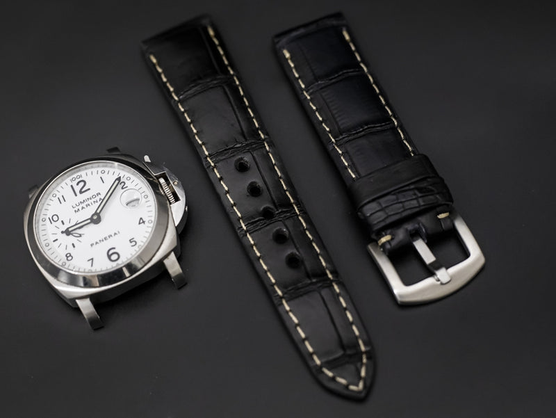 BLACK CROCODILE BELLY LEATHER STRAP