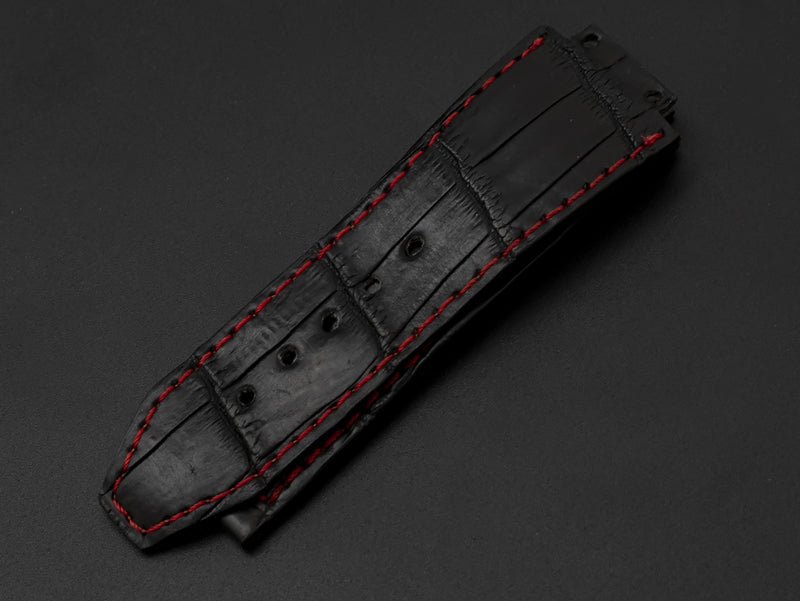 BLACK CROCODILE BELLY LEATHER STRAP - Lac Crado 