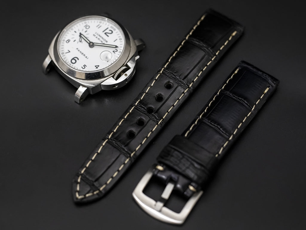 BLACK CROCODILE BELLY LEATHER STRAP