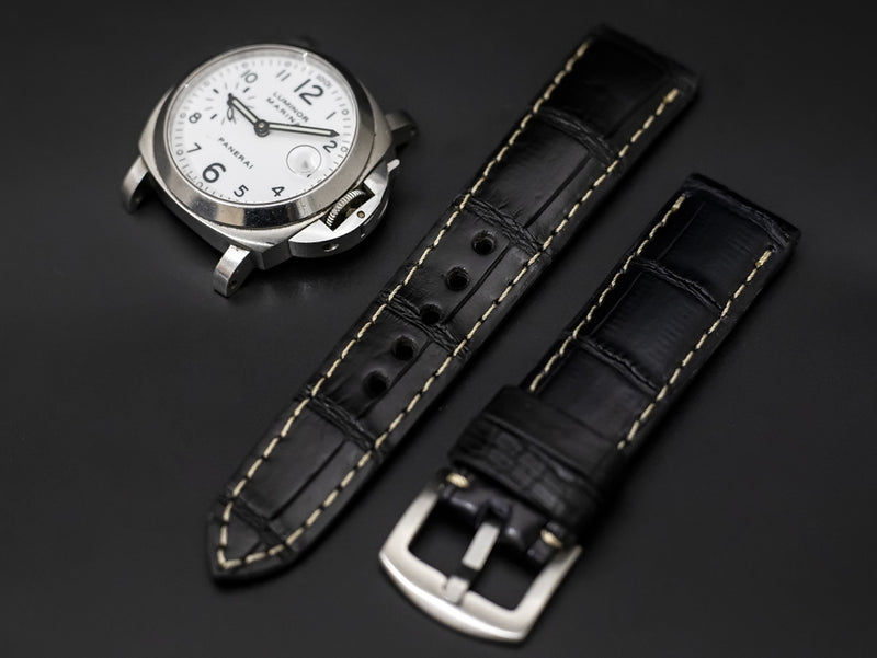 BLACK CROCODILE BELLY LEATHER STRAP