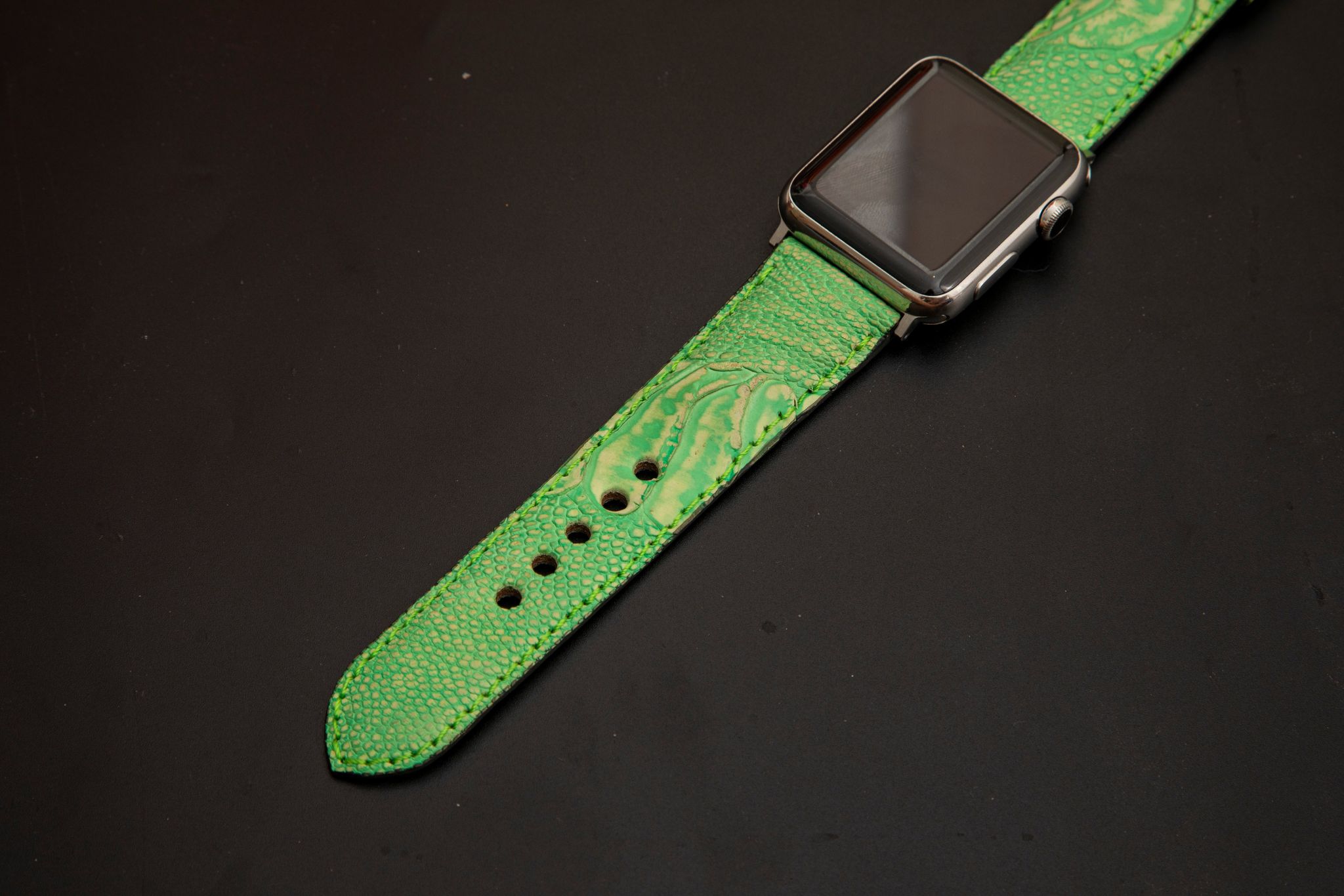 GREEN OSTRICH LEATHER STRAP