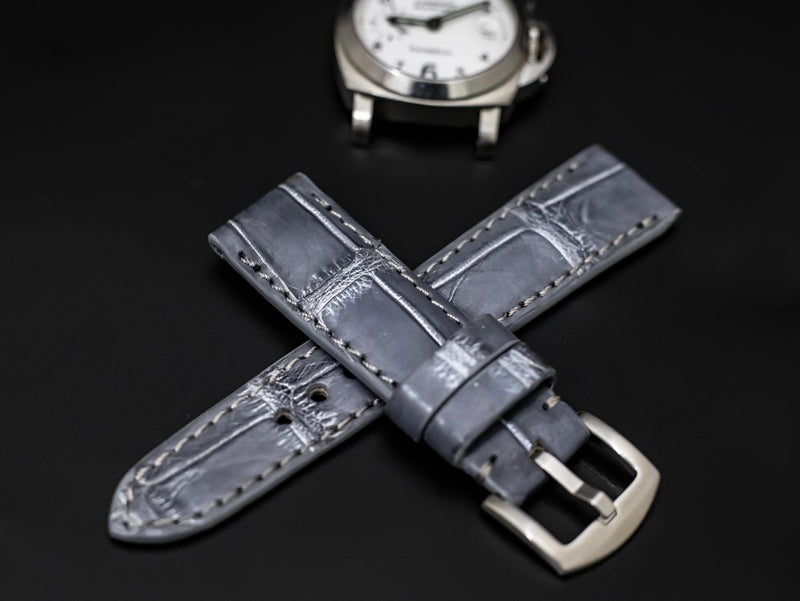 GREY CROCODILE BELLY LEATHER STRAP