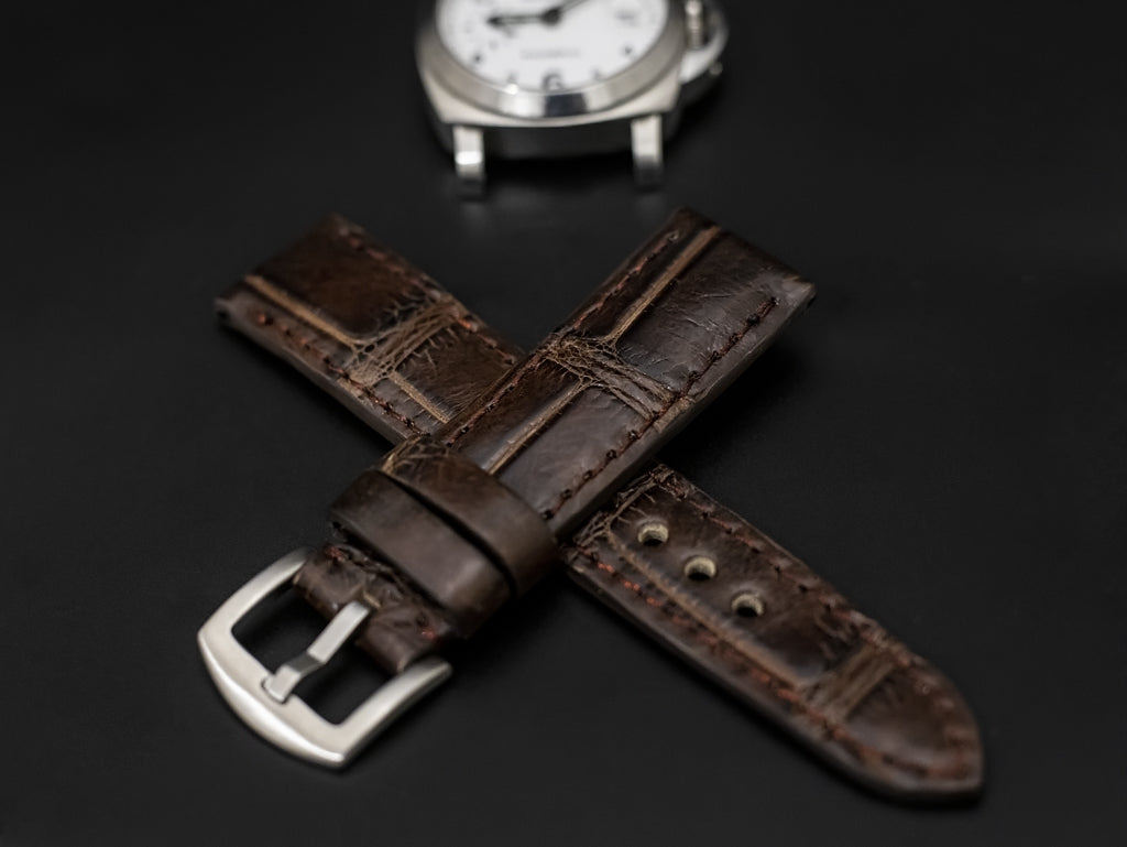 BROWN CROCODILE BELLY LEATHER STRAP