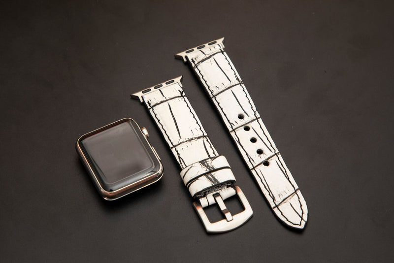 WHITE&BLACK CROCODILE BELLY LEATHER STRAP
