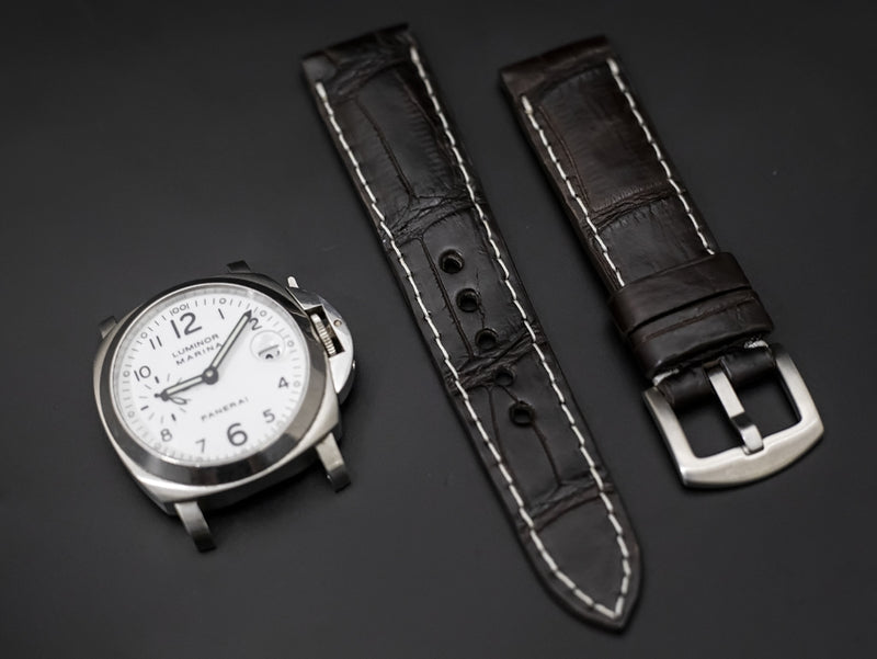 DARK BROWN CROCODILE BELLY LEATHER STRAP