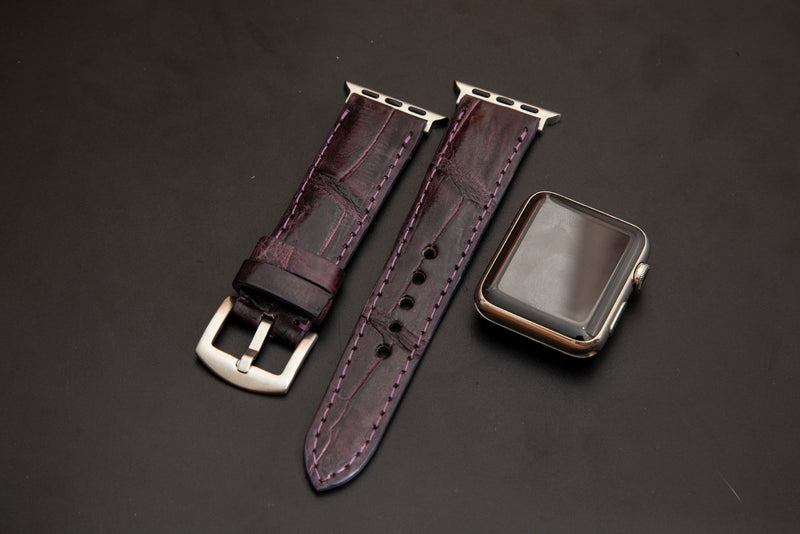 PURPLE CROCODILE BELLY LEATHER STRAP
