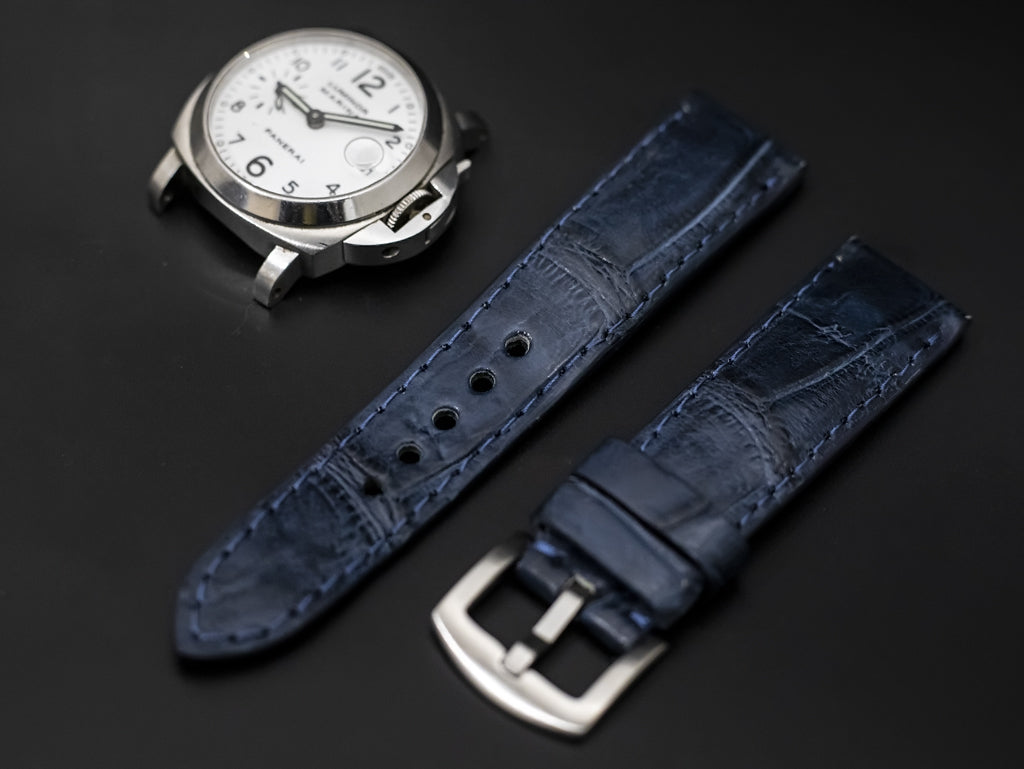 BLUE CROCODILE BELLY LEATHER STRAP