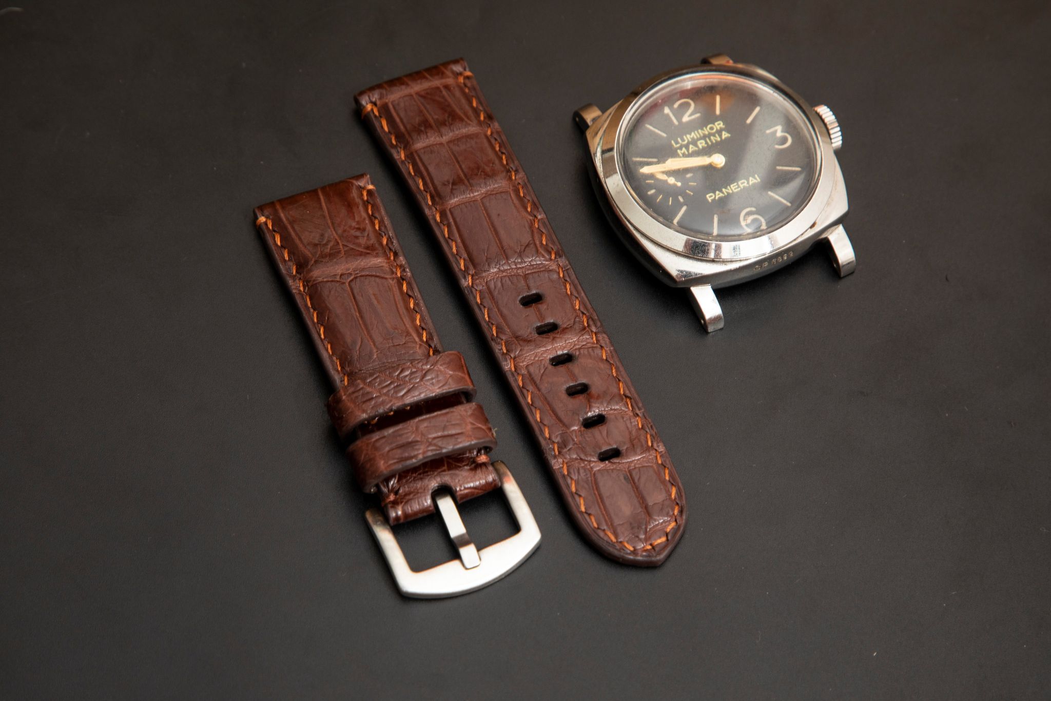 BROWN CROCODILE BELLY LEATHER STRAP