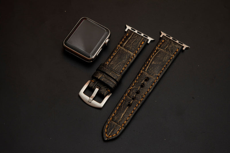 BLACK&GOLD CROCODILE BELLY LEATHER STRAP