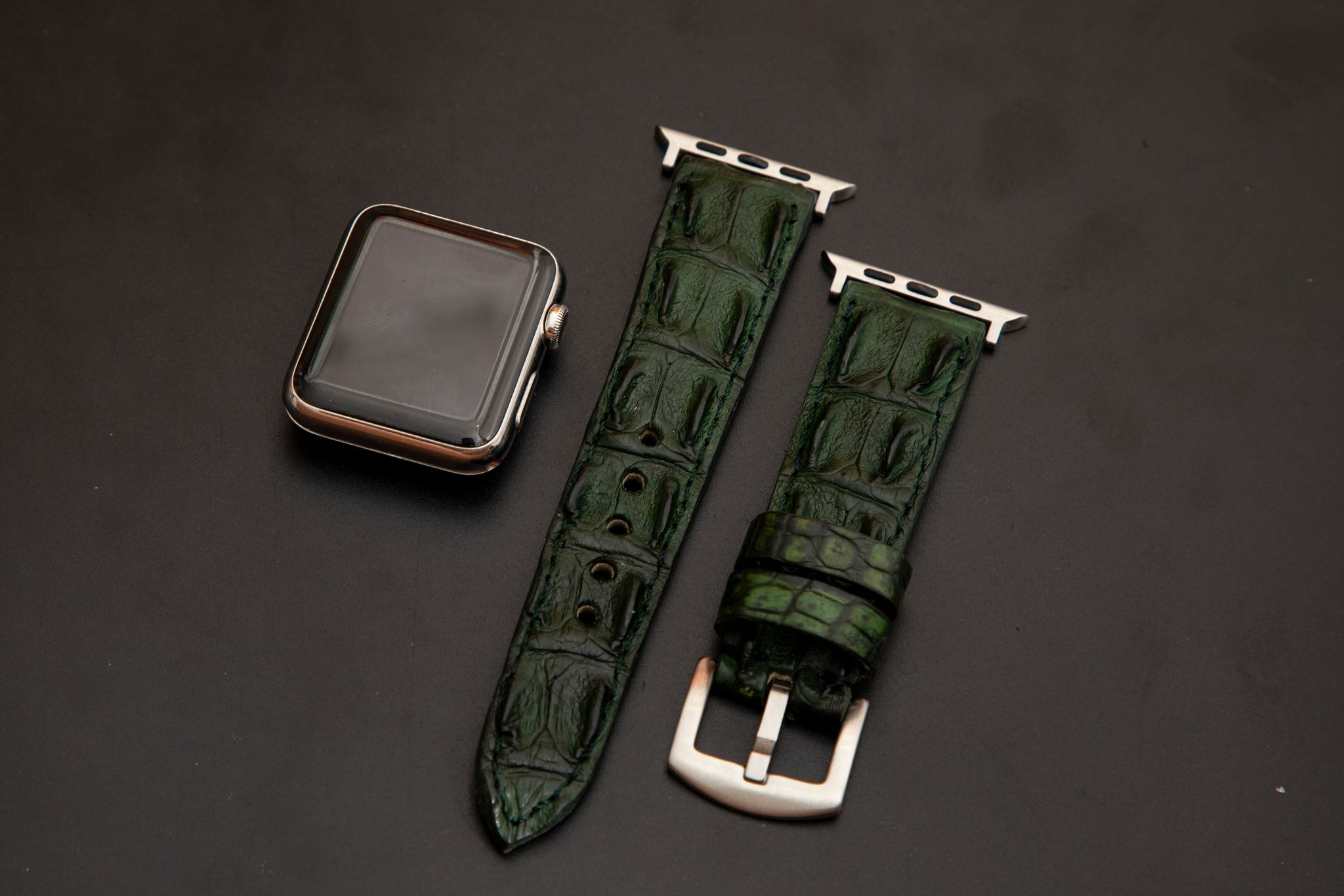 GREEN CROCODILE HORNBACK LEATHER STRAP