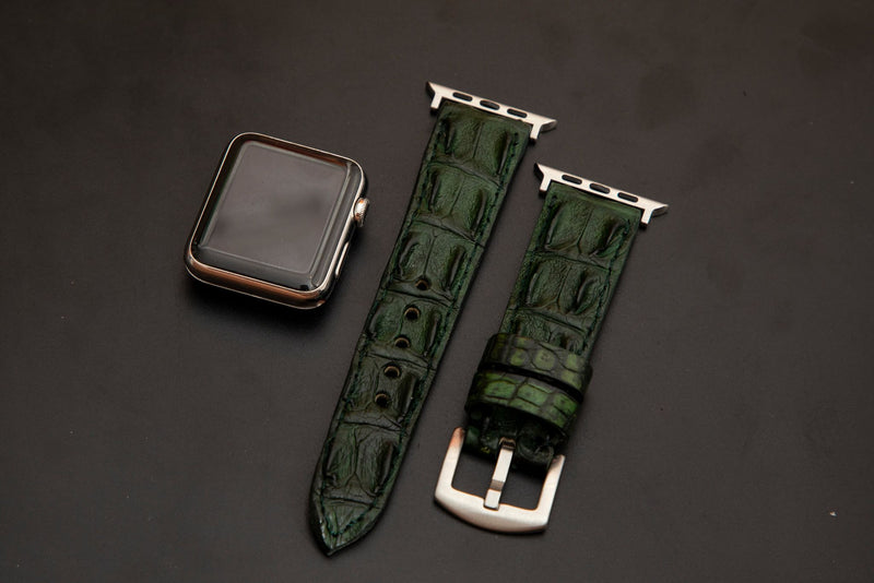 GREEN CROCODILE HORNBACK LEATHER STRAP
