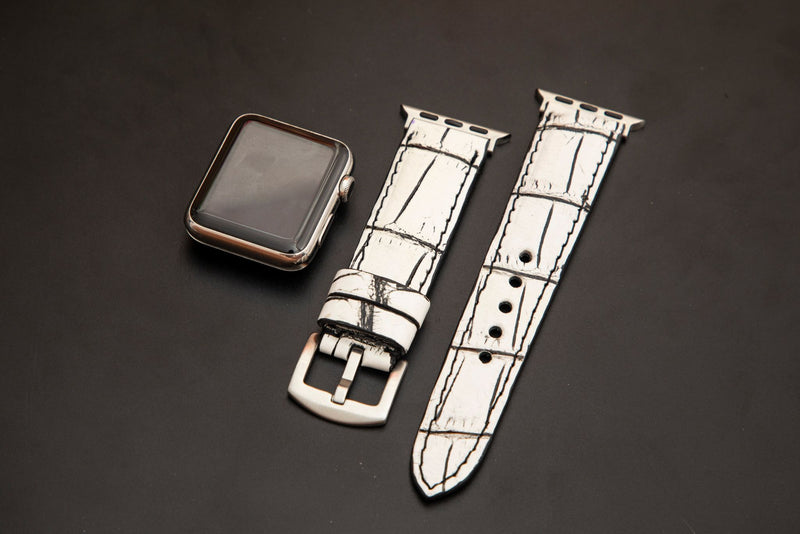 WHITE&BLACK CROCODILE BELLY LEATHER STRAP