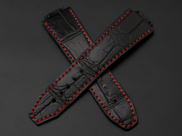 BLACK CROCODILE BELLY LEATHER STRAP - Lac Crado 