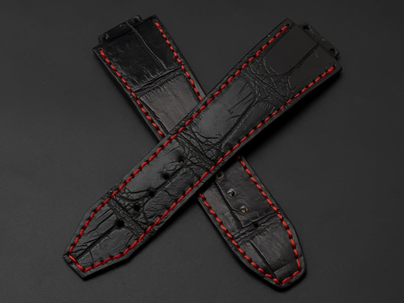 BLACK CROCODILE BELLY LEATHER STRAP - Lac Crado 