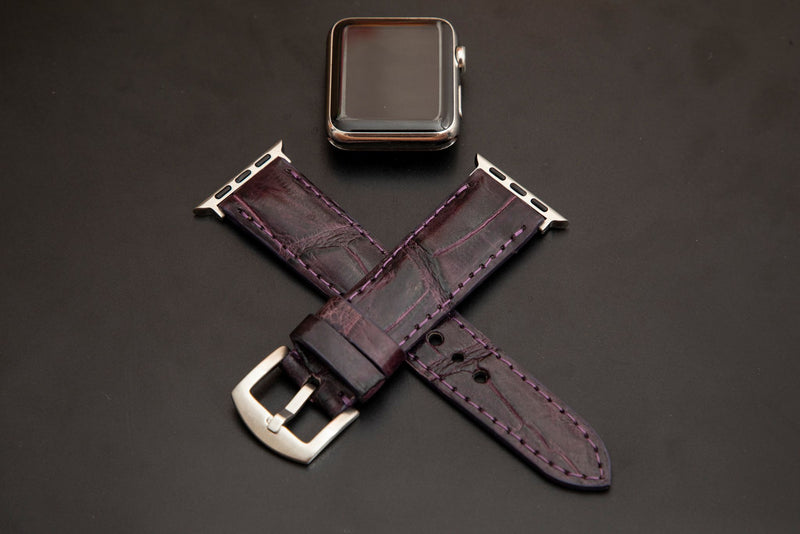 PURPLE CROCODILE BELLY LEATHER STRAP