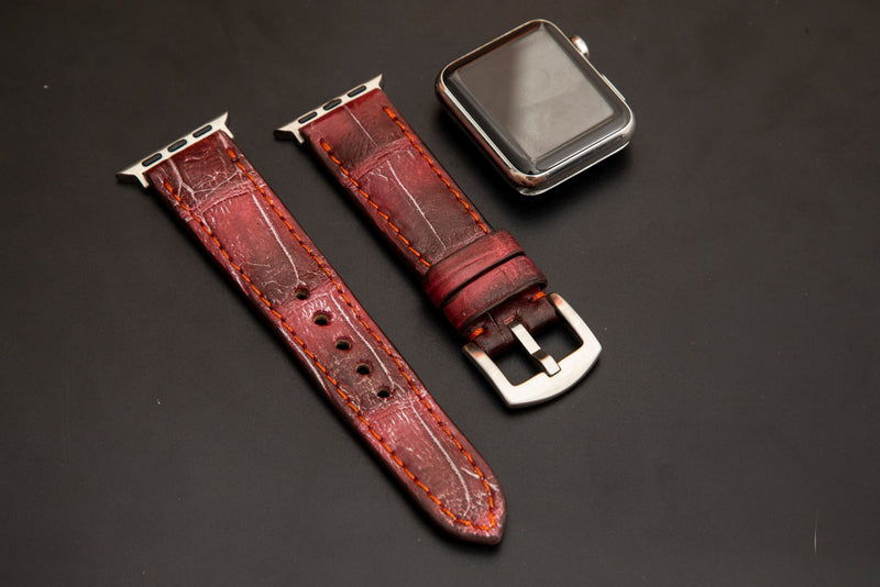 PINK&BLACK CROCODILE BELLY LEATHER STRAP