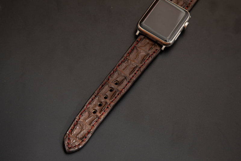 BROWN CROCODILE HORNBACK LEATHER STRAP