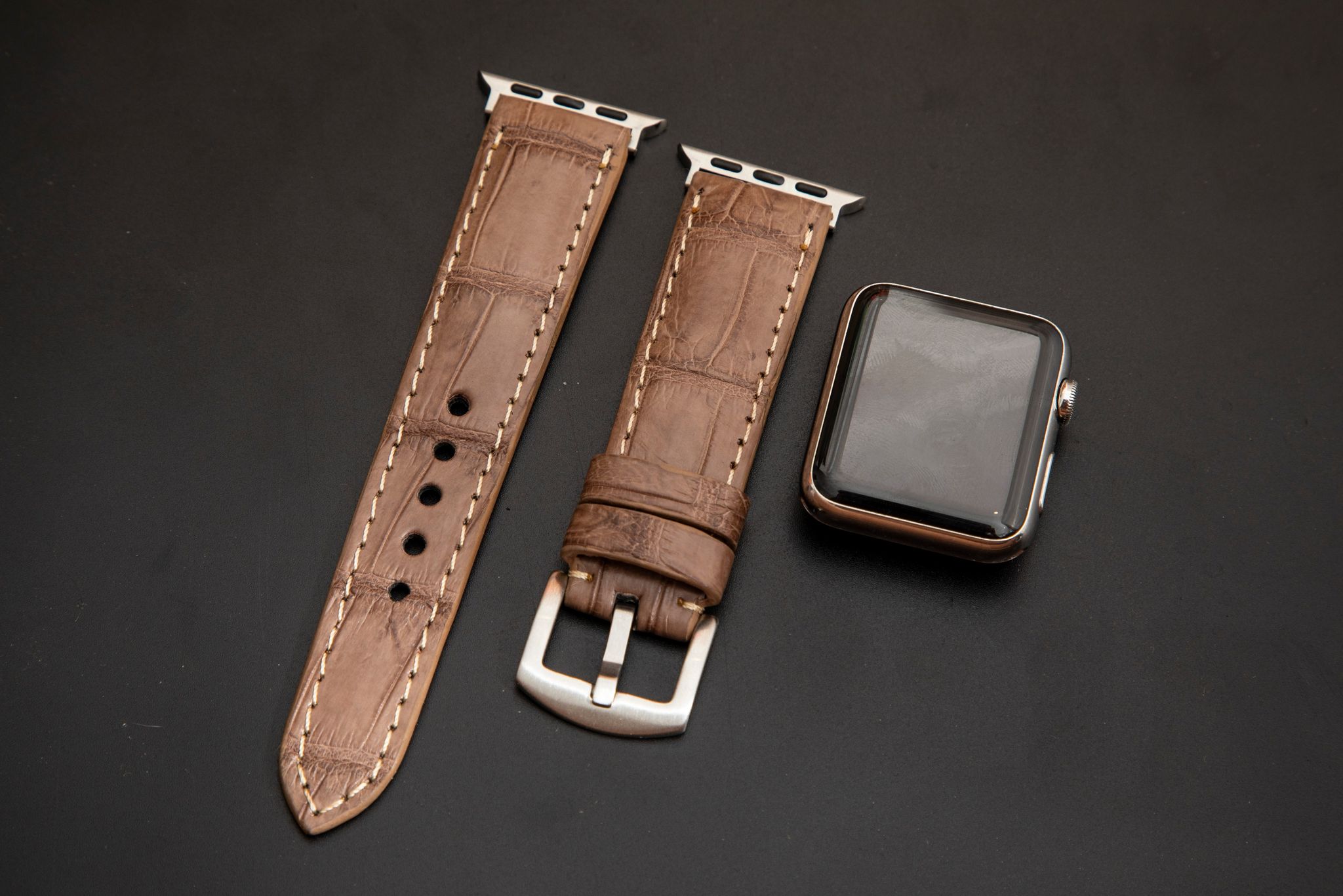 BEIGE CROCODILE BELLY LEATHER STRAP