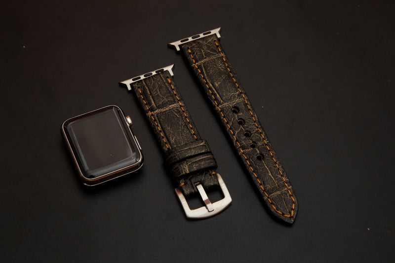 BLACK&GOLD CROCODILE BELLY LEATHER STRAP