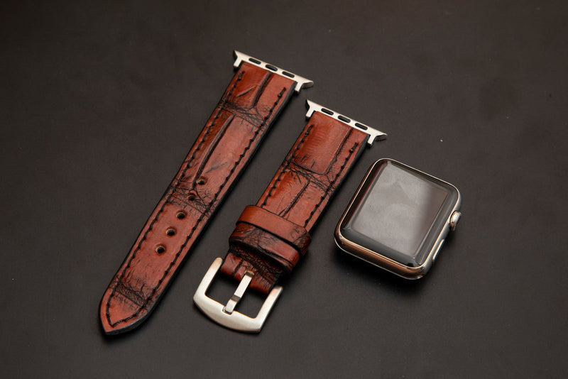 RED&BLACK CROCODILE BELLY LEATHER STRAP